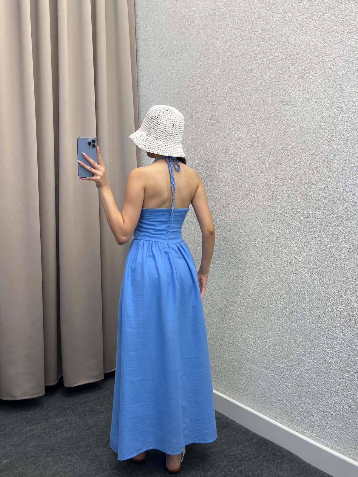 Zaragoza Bebe Mavi Keten Elbise