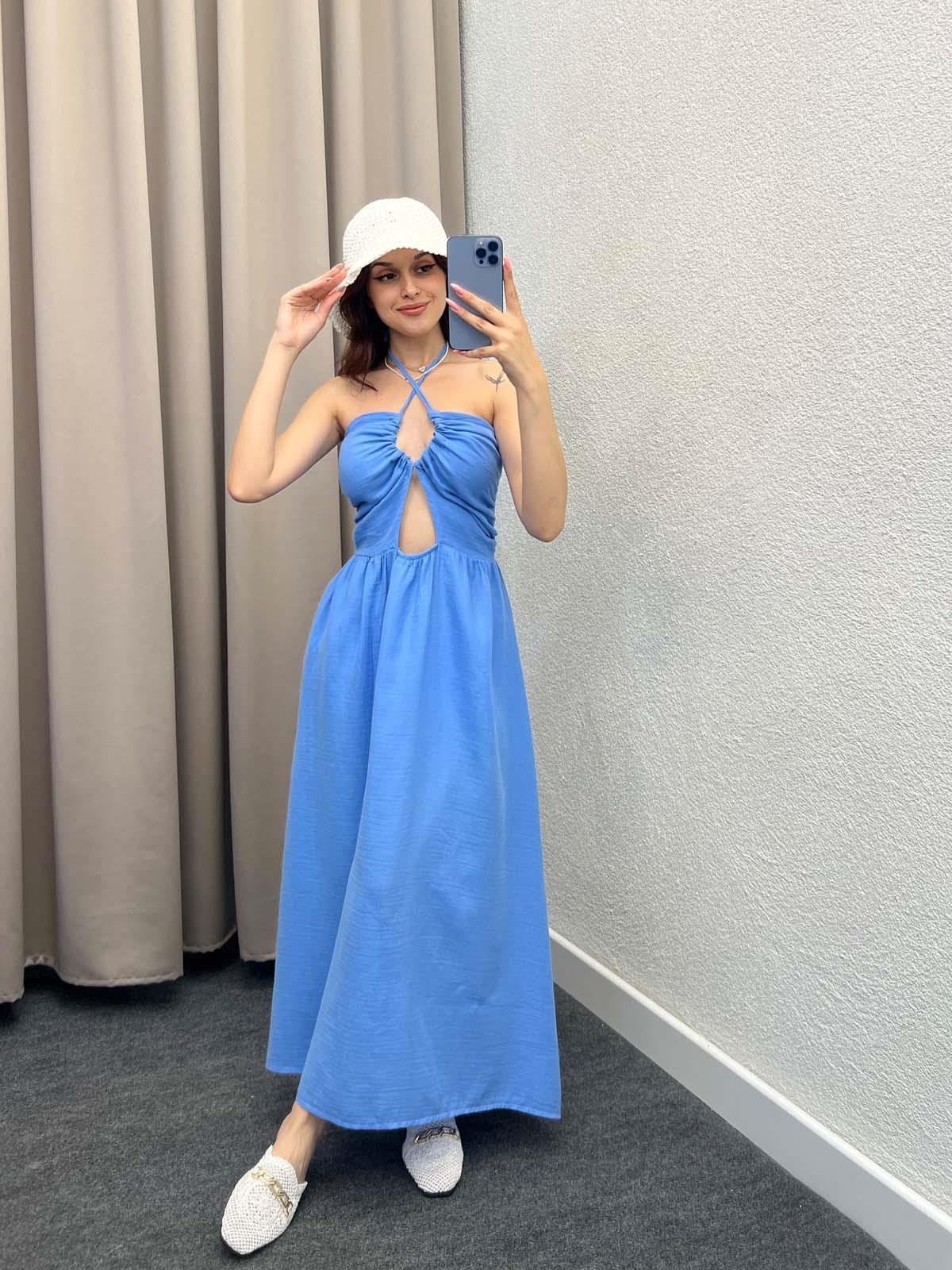 Zaragoza Bebe Mavi Keten Elbise