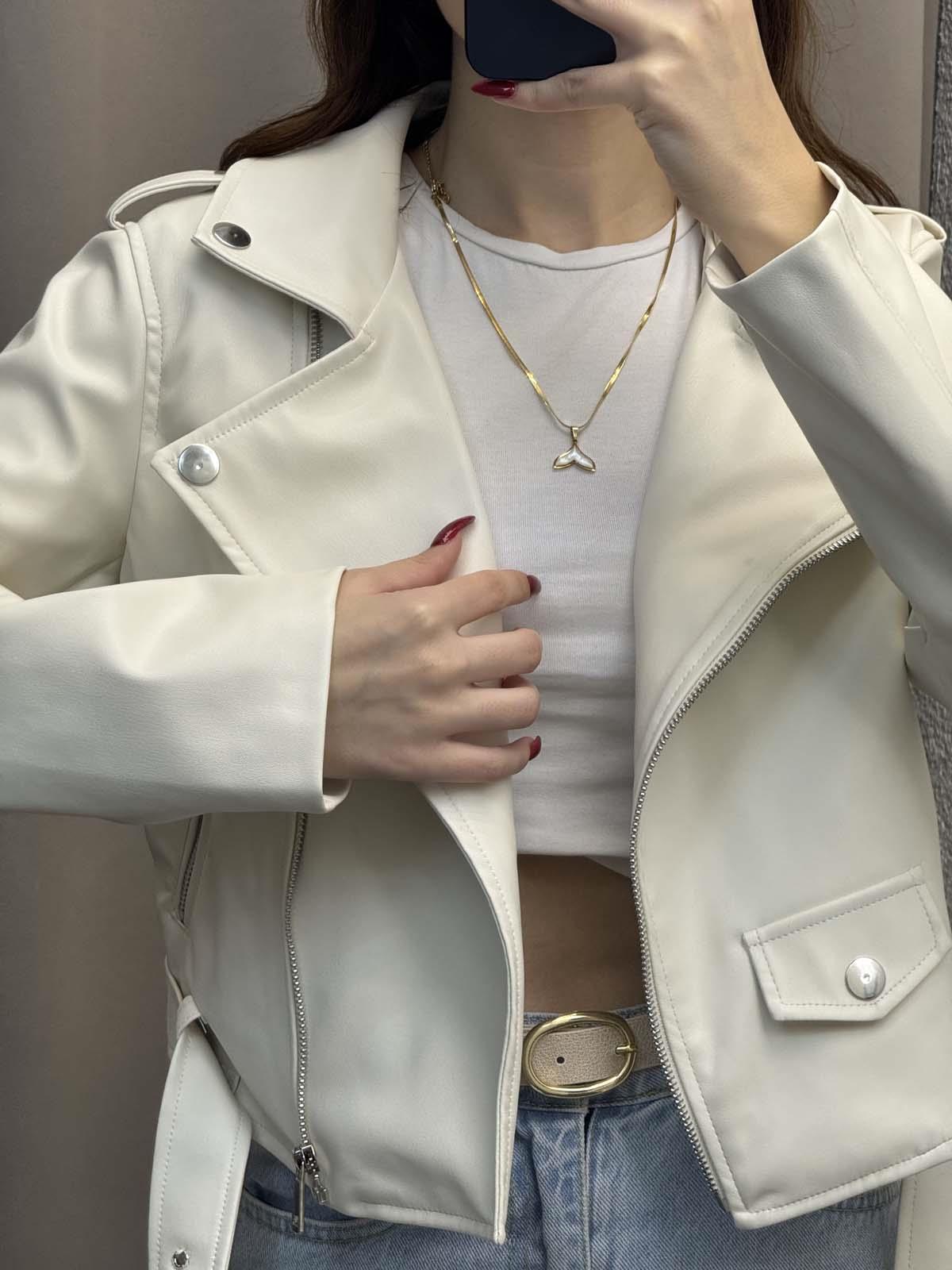 Zra Muadil Beyaz Deri Ceket