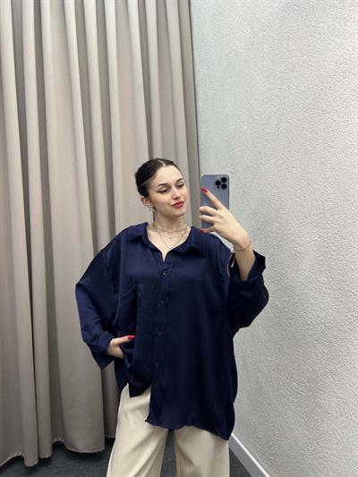 Adelina Lacivert Oversize Gömlek