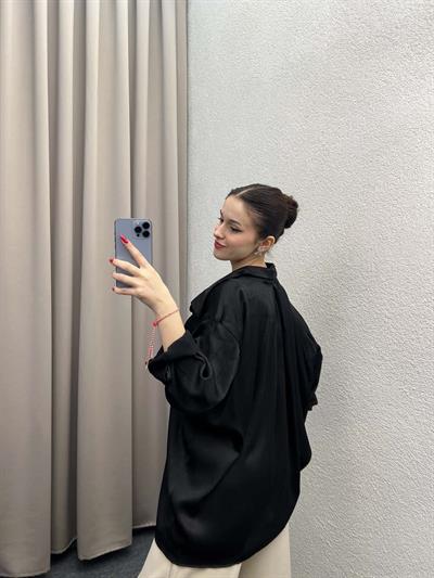 Adelina Siyah Oversize Gömlek