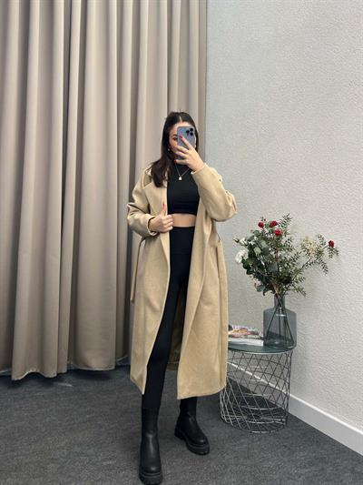 Alegria Bisküvi Kuşaklı Kaşe Kaban