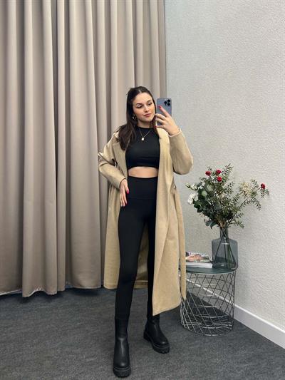 Alegria Bisküvi Kuşaklı Kaşe Kaban