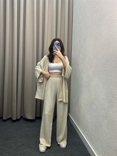 Mosto Bej Gofre Kimono Takım