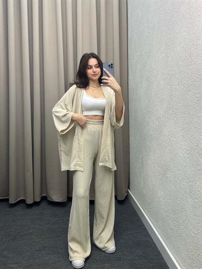 Mosto Bej Gofre Kimono Takım