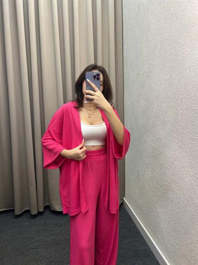 Mosto Pembe Gofre Kimono Takım