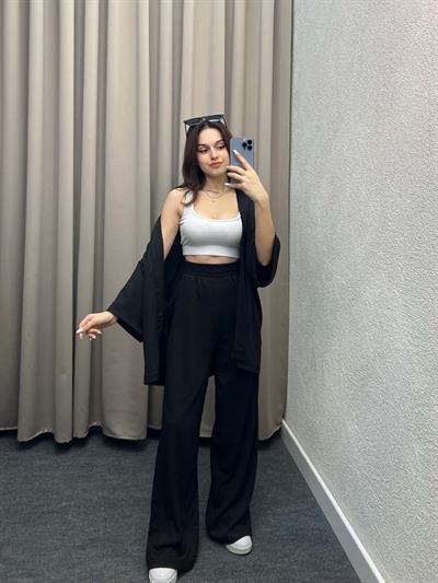 Mosto Siyah Gofre Kimono Takım