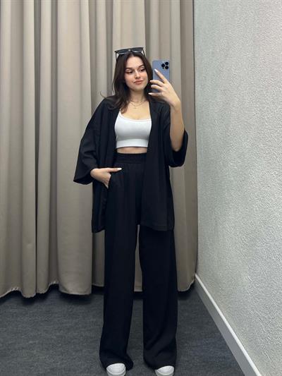 Mosto Siyah Gofre Kimono Takım