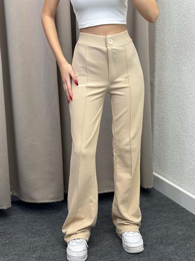 Ares Krep Çimalı Bej Palazzo Pantolon