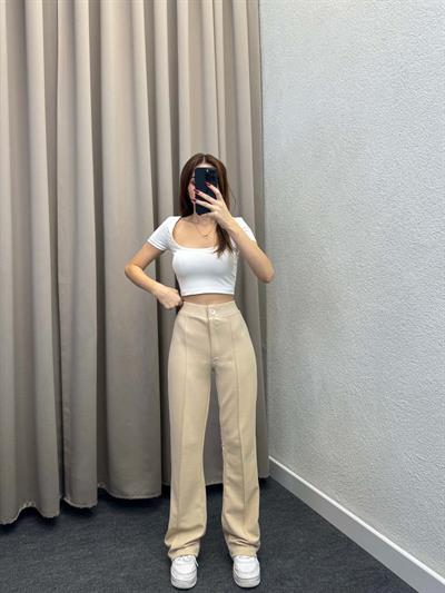 Ares Krep Çimalı Bej Palazzo Pantolon