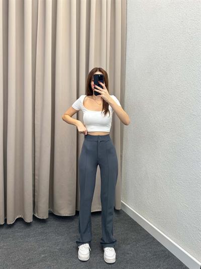 Ares Krep Çimalı Füme Palazzo Pantolon