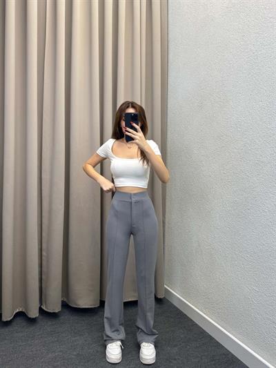 Ares Krep Çimalı Gri Palazzo Pantolon