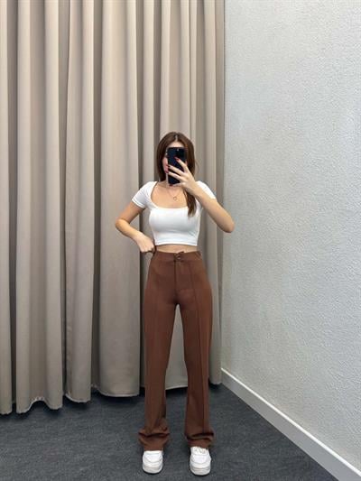 Ares Krep Çimalı Kahve Palazzo Pantolon