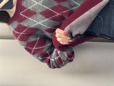 BAKLAVA DESEN OVERSİZE KALIP KAZAK BORDO