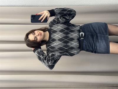 BAKLAVA DESEN OVERSİZE KALIP KAZAK SİYAH