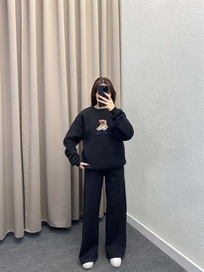 Bear Siyah Basic Sweatshirt