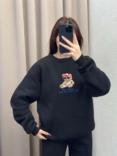 Bear Siyah Basic Sweatshirt