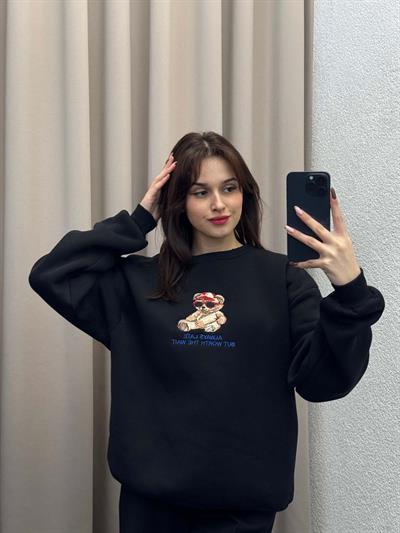 Bear Siyah Basic Sweatshirt