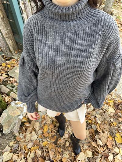 Beay Balon Kol Boğazlı Gri Kazak