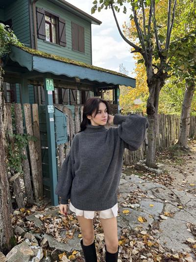 Beay Balon Kol Boğazlı Gri Kazak