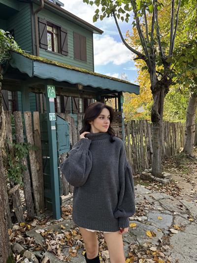 Beay Balon Kol Boğazlı Gri Kazak