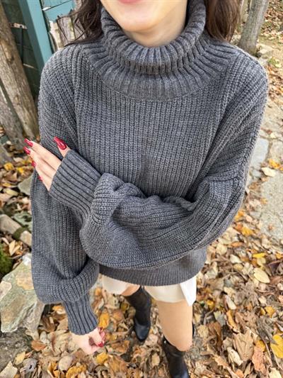 Beay Balon Kol Boğazlı Gri Kazak