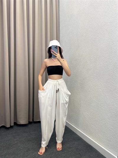 Belmando Kumaş Beyaz Şalvar Pantolon