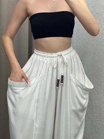 Belmando Kumaş Beyaz Şalvar Pantolon