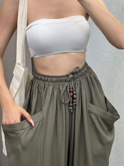 Belmando Kumaş Haki Şalvar Pantolon