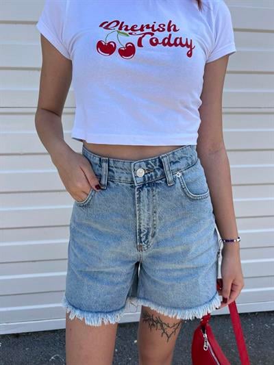 BF Püsküllü Dark Mom Kot Şort