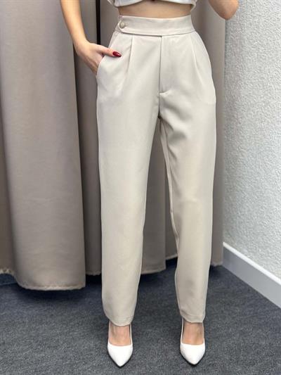 Boon Bej Lastik Kemer Düğme Detay Pantolon