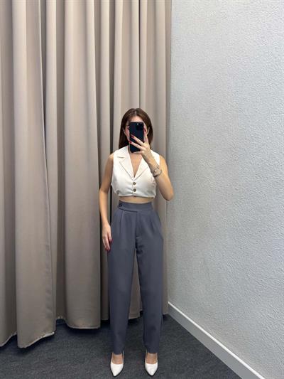 Boon Füme Lastik Kemer Düğme Detay Pantolon