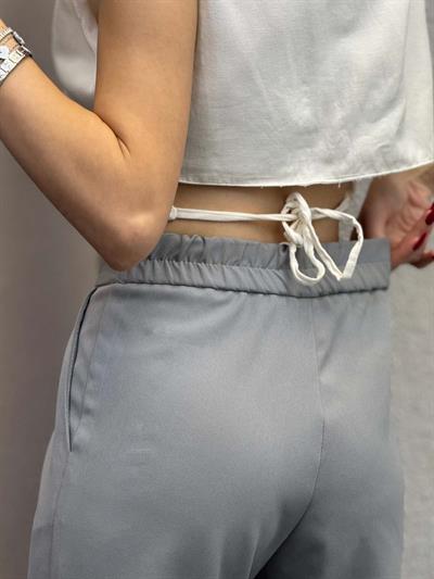 Boon Gri Lastik Kemer Düğme Detay Pantolon