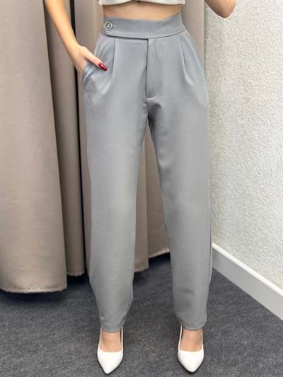 Boon Gri Lastik Kemer Düğme Detay Pantolon