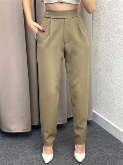 Boon Haki Lastik Kemer Düğme Detay Pantolon