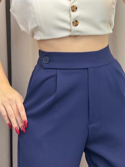 Boon Lacivert Lastik Kemer Düğme Detay Pantolon