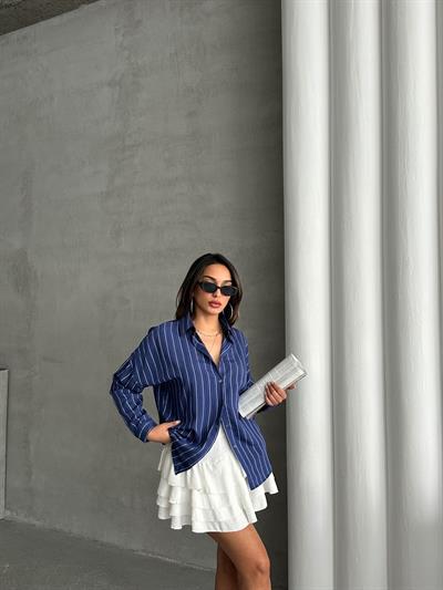 ÇİZGİLİ MODAL KUMAŞ SALAŞ GÖMLEK MAVİ