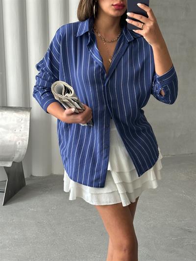 ÇİZGİLİ MODAL KUMAŞ SALAŞ GÖMLEK MAVİ