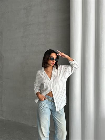 ÇİZGİLİ SALAŞ MODAL KUMAŞ GÖMLEK BEYAZ