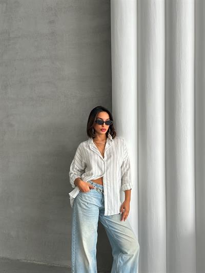 ÇİZGİLİ SALAŞ MODAL KUMAŞ GÖMLEK BEYAZ