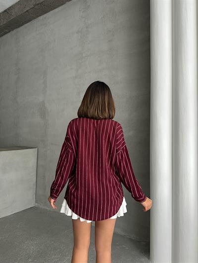 ÇİZGİLİ SALAŞ MODAL KUMAŞ GÖMLEK BORDO