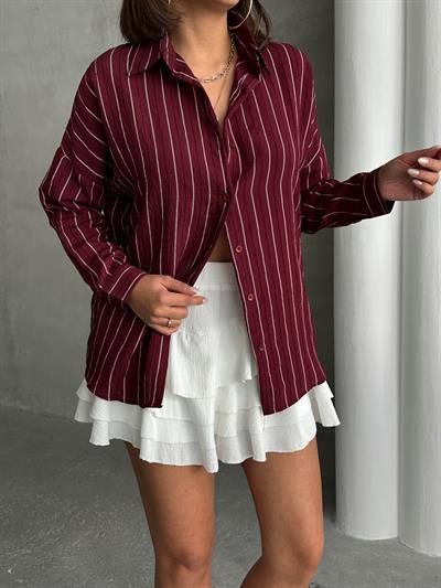 ÇİZGİLİ SALAŞ MODAL KUMAŞ GÖMLEK BORDO