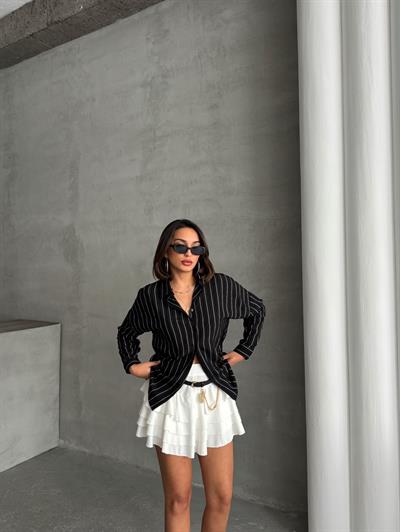 ÇİZGİLİ SALAŞ MODAL KUMAŞ GÖMLEK SİYAH