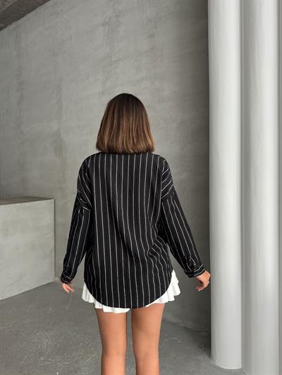 ÇİZGİLİ SALAŞ MODAL KUMAŞ GÖMLEK SİYAH
