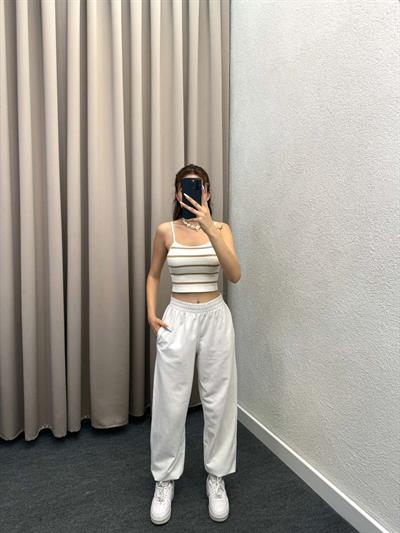 Çizgli Askılı Bej Crop