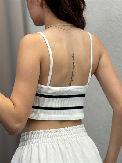 Çizgli Askılı Beyaz Crop