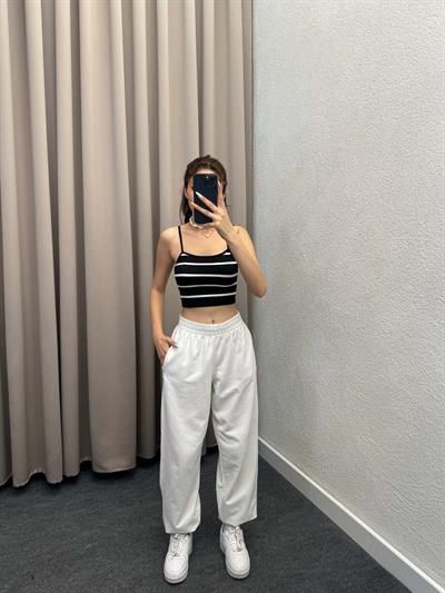 Çizgli Askılı Siyah Crop