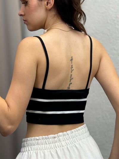 Çizgli Askılı Siyah Crop