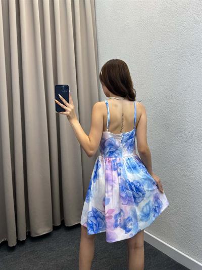 Diverce Mor Desenli Kısa Elbise