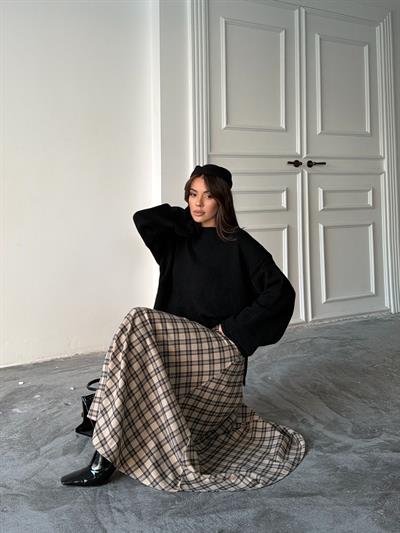 EKOSE KLOŞ ETEK UZUN BOY BEJ-KAHVE